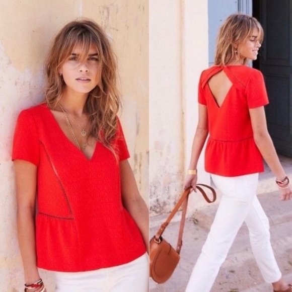Sezane Tops - Sezane Amanda Ladder Stitch Top Red Cut Out Open Back P23